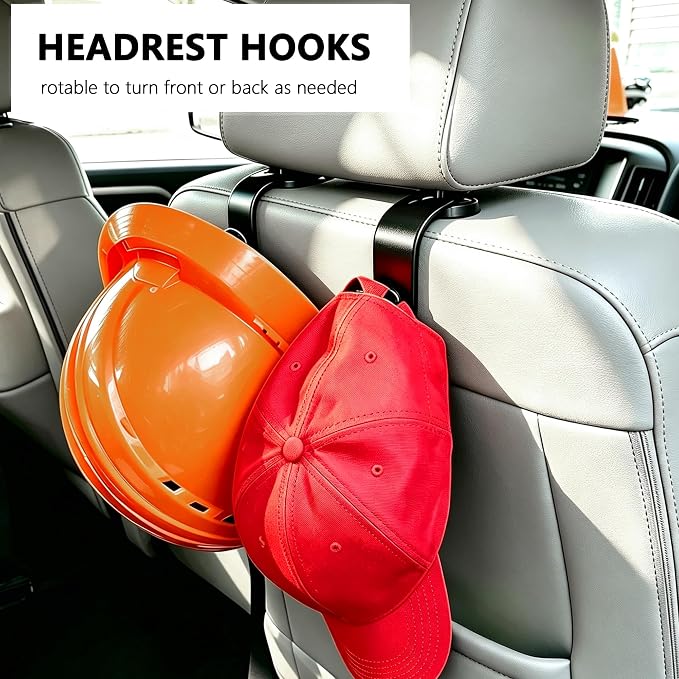 EldHus Car Seat Hooks 4 Pack, Headrest Hooks for Purses Groceries Bags with Metal Lock, Car Purse Holder Seat Back Storage Hooks