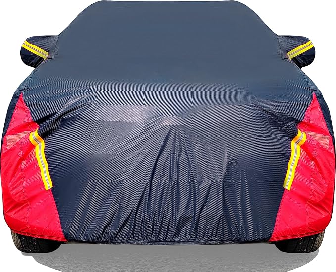 Car Cover Waterproof All Weather for Automobiles, 6 Layers Outdoor Full Exterior Cover Rain Sun UV Snowproof Protection with Zipper Cotton, Mirror Pocket for SUV (185-190 inch)