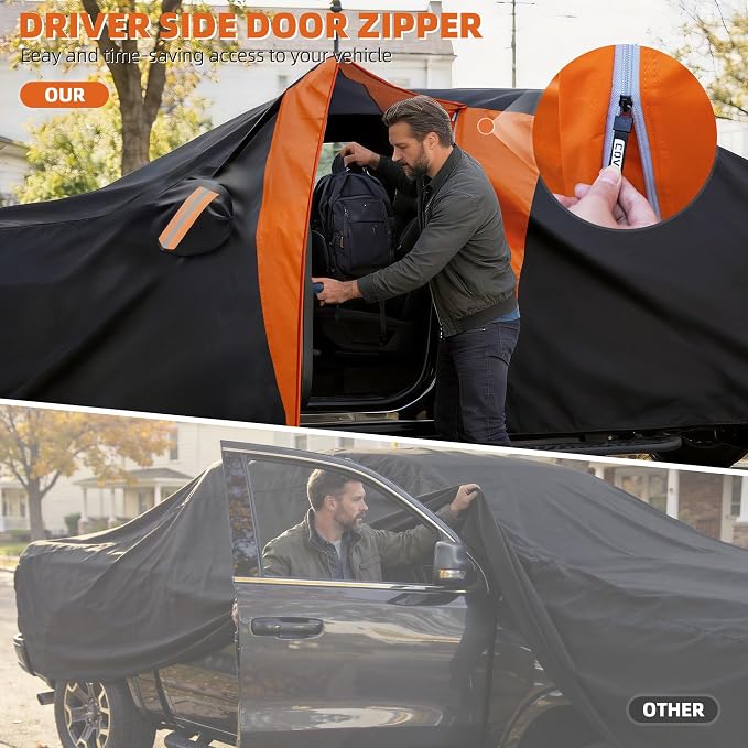 Heavy Duty Truck Cover Waterproof All Weather, Anti Hail Truck Covers with Soft Cotton Lining for Ford F150 for Chevy Silverado for Dodge Ram 1500, Universal Fit for Pickup 230"-242"L,Size XL