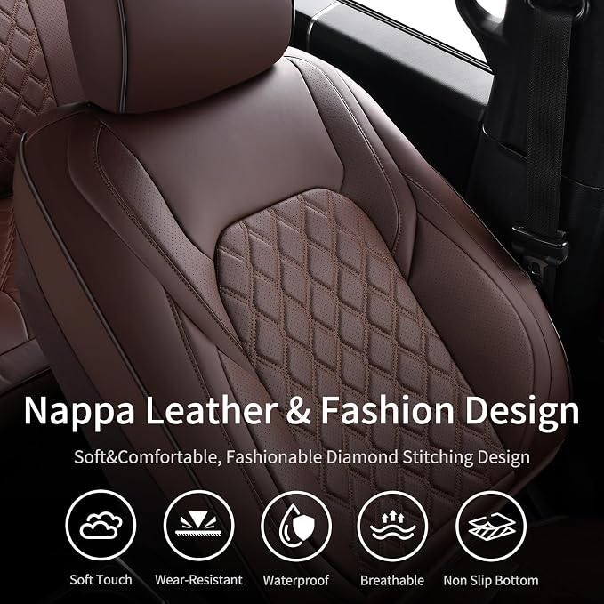 Huidasource Fit for Coffee Chevy Silverado Seat Covers, GMC Sierra Seat Covers, Thickened Nappa Leather Truck Seat Cover 2007-2013&2019-2026 1500, 2020-2026 2500HD 3500HD Crew Double Extended Cab