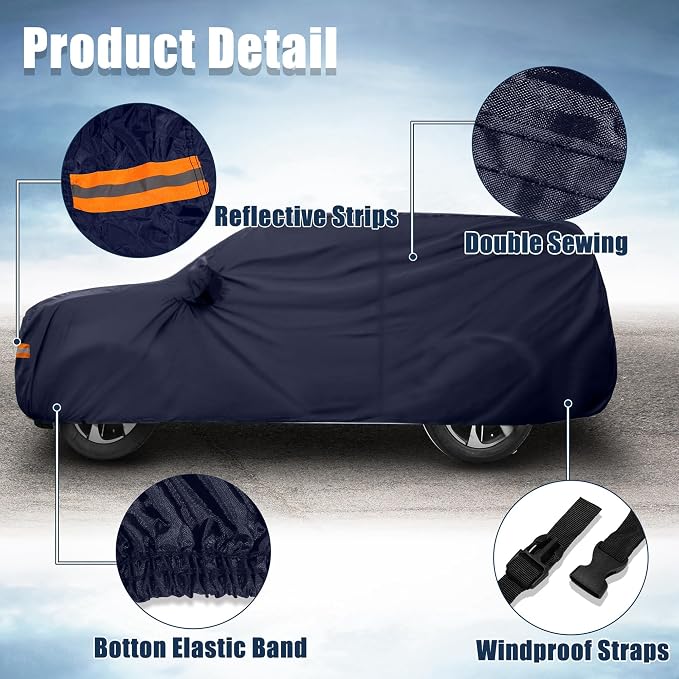 X AUTOHAUX SUV Car Cover for Chevrolet Tahoe 4 Door 2007-2024 Outdoor Waterproof Sun Rain Dust Wind Snow Protection 190T PU W/Driver Door Zipper Navy Blue