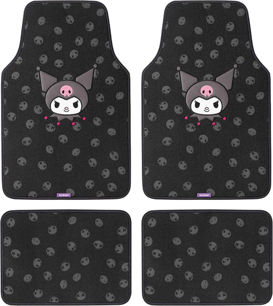 Kuromi Carpet Car Floor Mats - Universal Fit for Cars, SUVs & Trucks - Black with Kuromi Print & Purple, Pink Accents - Front & Rear Set, 4 Piece