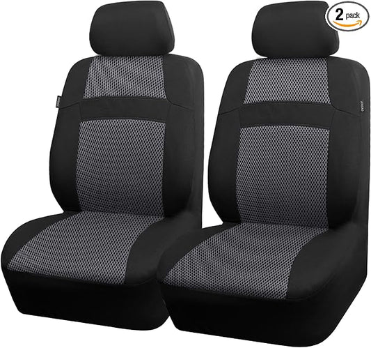 CAR PASS Air Mesh Car Seat Covers Front Seats Only, Universal Seat Covers for Car Fit SUV,Vans,Sedan,Trucks, Breathable Automotive Interior Seat Covers Airbag Compatible (Black Charcoal Gray)