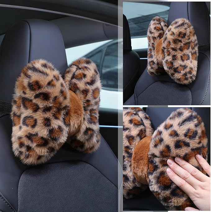 Macarrie 2 Pcs Rose Red Car Neck Pillow Imitation Rabbit Fur Bow Pillow | Soft Comfortable Seat Headrest Support, Cute Bow Car Accessories, Driving Travel Driver Chair Girl Interior Decor, Solid