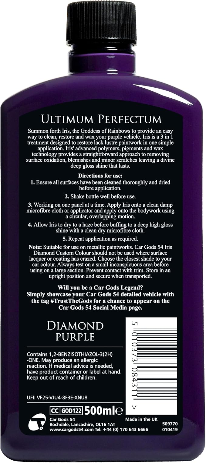 Car Gods Iris Custom Color Purple 3-in-1 Polish Wax Color Restorer & Scratch Remover, 16 Colors Available, 17 Fl Oz
