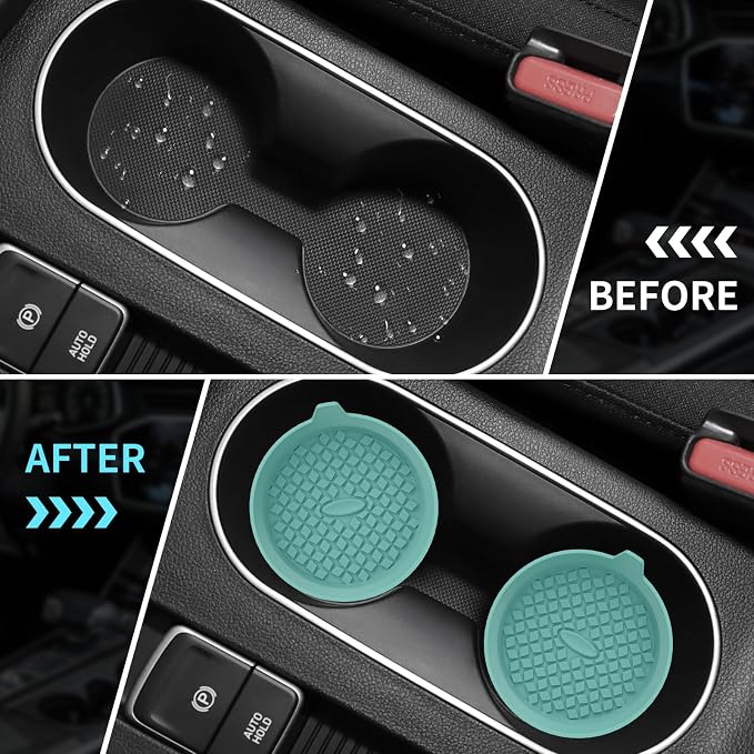 ME.FAN Car Cup Holder Coasters [4 Pack] Silicone Cups Mats, Automotive Universal Non-Slip Recessed Interior Accessories Teal Blue