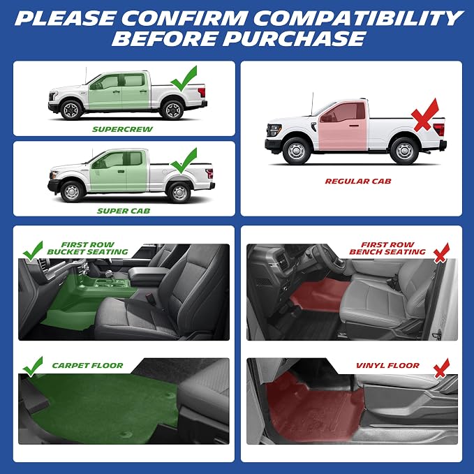 Michelin Vehicle Mats, All-Weather TPE Custom Fit Liner for 2015-2026 Ford F150/2022-2025 Lightning SuperCrew (2nd Row w/o Fold Flat Storage) Bucket Seat Carpet Floor, Elite