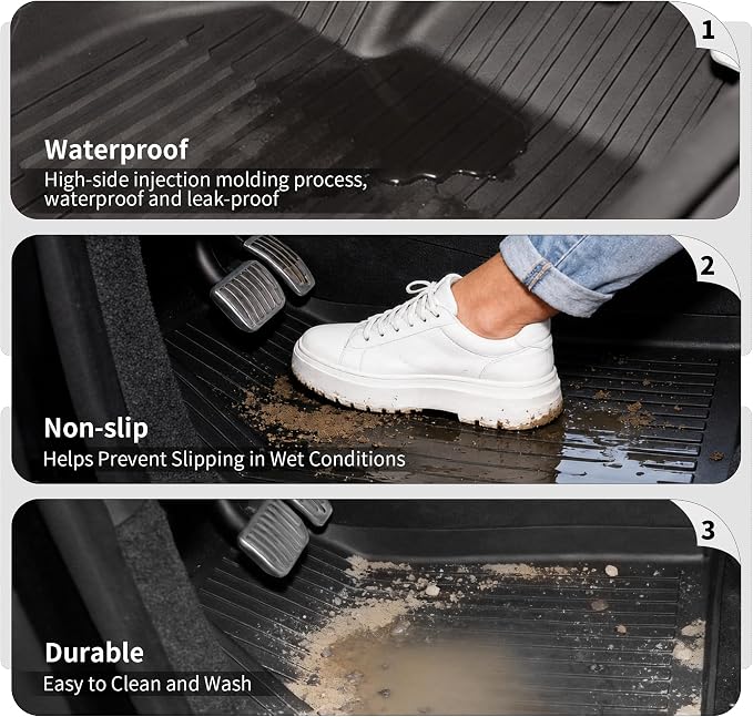 Tesla Model Y Floor Mats 2026 2025 Juniper, 8-Piece All-Weather TPE Model Y Accessories Set for Premium/Performance 5-Seat, Cargo Liner, Frunk, Trunk & Seat Back Protector