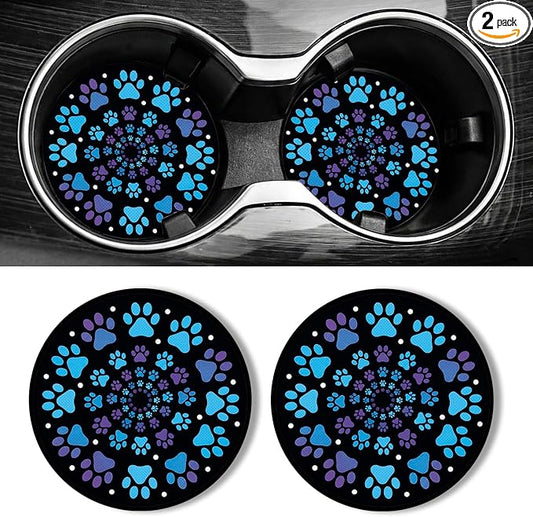WOCOCN Car Coasters for Cup Holders - 2 Pack 2.75" Universal Rubber Car Cup Coaster, Non-Slip Waterproof Car Interior Accessories, Cute Car Decor Gifts for Women and Men (Cat's Paw)