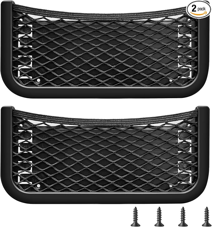 ABS Plastic Frame Automotive Cargo Nets Car Net Pocket Phone Car Mesh Net Holder RV Storage Boat Cargo Pocket Organizer Framed Mesh Net Pocket with Screws for Auto RV Net(2, 10 x 4.7 Inch)