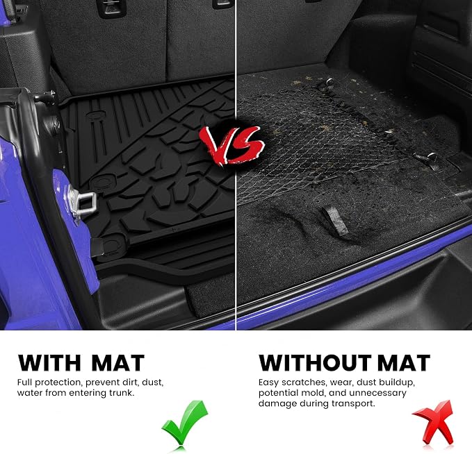 LASFIT Cargo Mat for Jeep Wrangler JL 2018-2026 4 Doors Without SUBWOOFER | Not for JK/Not PHEV/Not 2-Door, All Weather, TPE, Custom Fit, Trunk Mat, for Flat Load Floor, Gas Type, Black