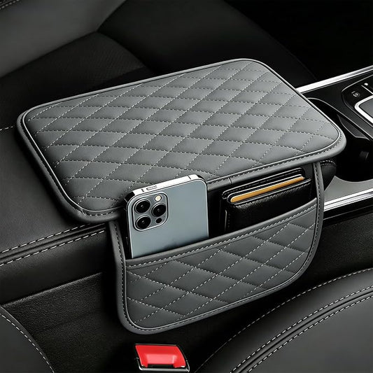 Center Console Cover with 2 Storage Bags, Universal Arm Cover for Car Pad Middle Console Cover, Scratch-Resistant & Waterproof, Easy to Clean - Grey