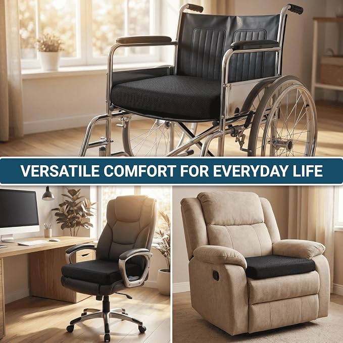 Bariatric Seat Cushion for Heavy People, 500 lbs Capacity, 24x18x4 Inch, Memory Foam, Removable Washable Cover, Wheelchair & Mobility Scooter Pad (Large)
