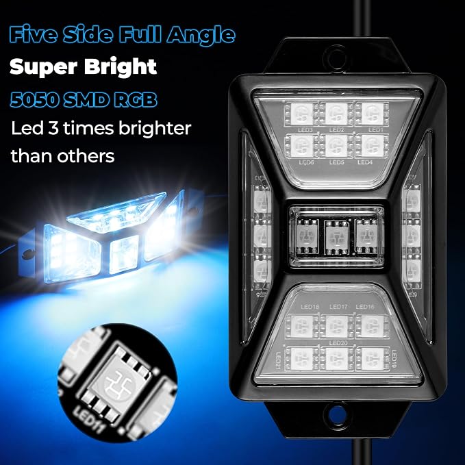 16 Pods 336 LEDs 5 Sides RGB Rock Lights, App/Remote Control Rock Lights for Trucks, Waterproof Multi-Color Bright Underglow Kits, Music Mode,Compatible with 12V Jeep UTV SUV ATV Golf RZR(Patented)