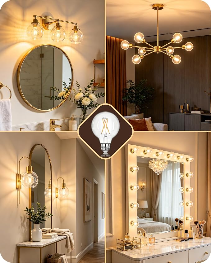 EDISHINE 6 Pack G25 Globe Light Bulbs, Dimmable Vintage LED Edison Bulbs, CRI90+ 5W Equivalent 60W, Clear LED Filament Vanity Light Bulbs, 2700K Warm White, 500LM, E26 Base