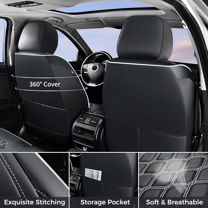 Huidasource Wrangler JL Seat Covers 4 Door, Waterproof Leather Seat Covers Full Set, Seat Cushion Covers Fit for Jeep Wrangler JL 4-Door 2018-2026 Without Rear Cupholder (Full Set/Black&White)