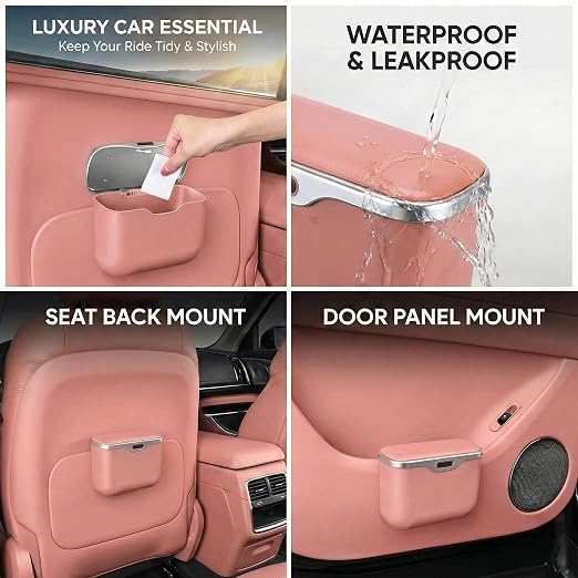 Hanging Car Trash Can, Leakproof Garbage Bin with Lid, Pink | ABS Construction, Clip-On Door/Back Seat Pocket Mount, Waterproof Liner, Push-Top Opening, For Suvs, Trucks, Sedans, Vans