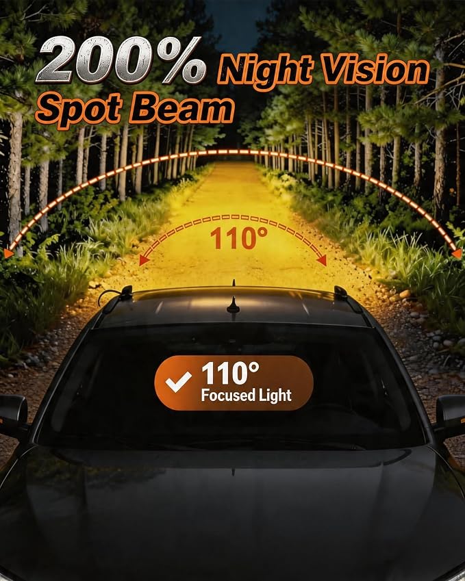 Yellow LED Light Bar 6" 120W Spot Beam, 2PCS Off Road Fog Lights | 30° Spot Beam with 5D Optic Lens | 120W Native Yellow LED | 2PCS + DT Wiring Harness | IP68 Waterproof for Truck SUV ATV UTV