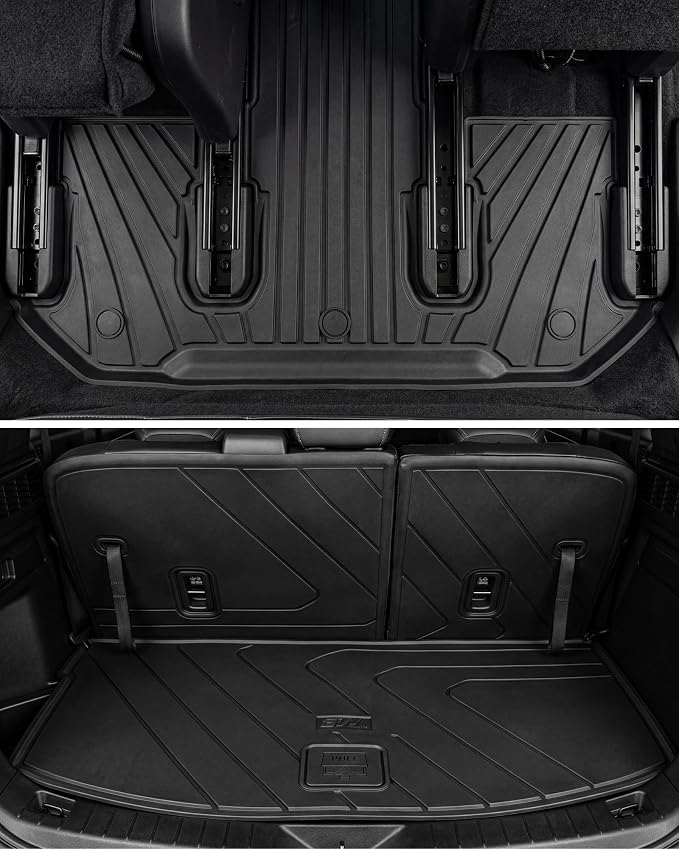 3W Floor Mats & Backrest Mats & Cargo Mats for Mazda CX-90/CX-90 PHEV 2026 2025 2024 7 Seats with 2nd Row Bucket Seats, All Weather TPE Custom Fit Floor Liners Accessories