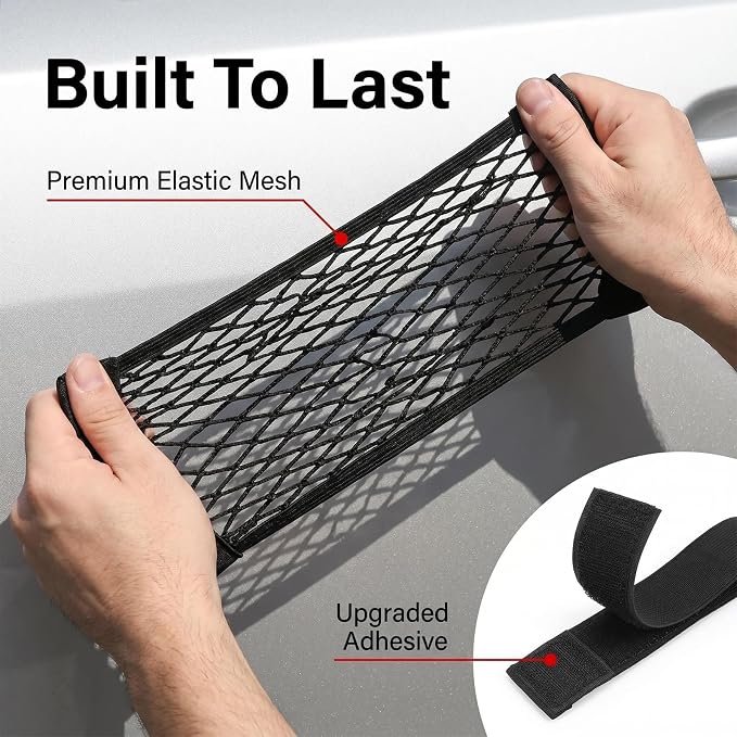 FSHAANY'S 22.5" x 9.6" Automotive Mesh Cargo Net, Slim Fit Trunk Organizer for Sedan SUV Stretchable Storage Net