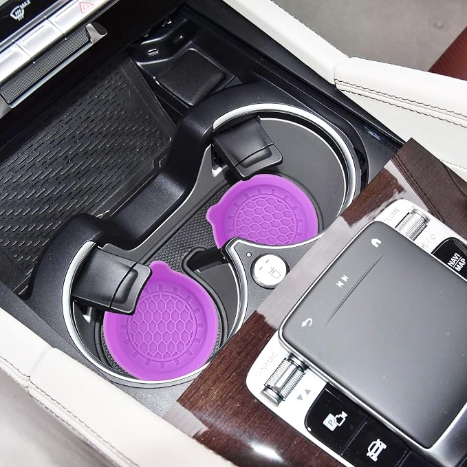 Amooca Automotive Cup Holders Universal Car Cup Coaster Waterproof Non-Slip Sift-Proof Spill Holder Car Interior Accessories 2 Pack Purple