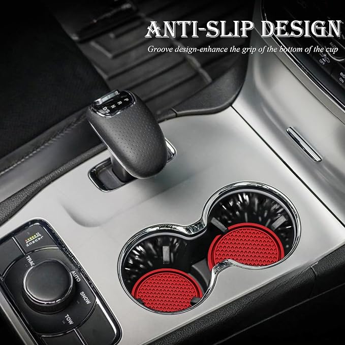 2PCS Car Cup Holder Coaster, Universal Auto Non-Slip Cup Holder Coaster, 2.75In Universal Non-Slip Recessed Car Interior Accessories (Red)