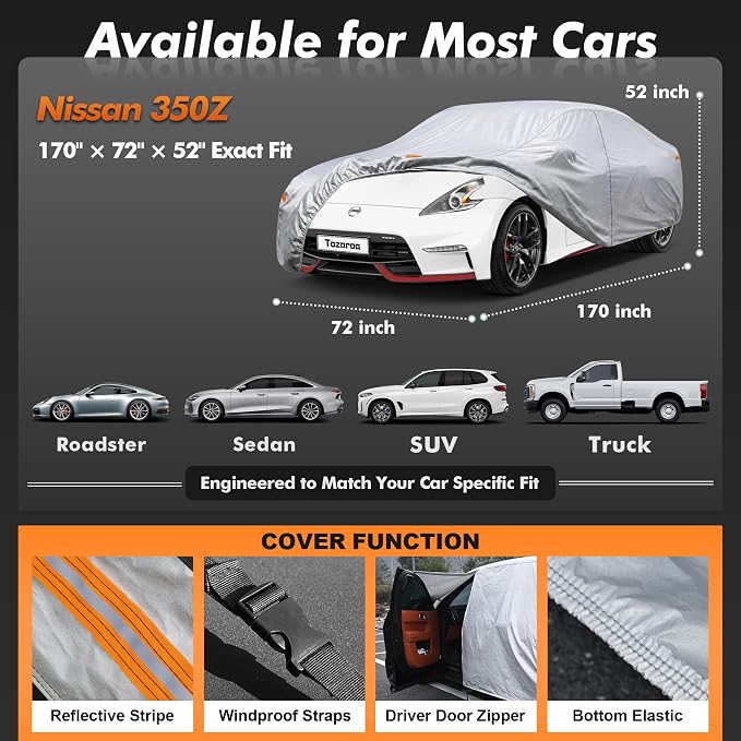 Car Cover Waterproof All-Weather,Outdoor Full Exterior Coupe Covers (166-178 inch) Custom Fit for Porsche 718,Toyota 86 Supra,BMW Z4,Mazda Miata RX 8,BRZ,etc,Size C2(See Size Chart)