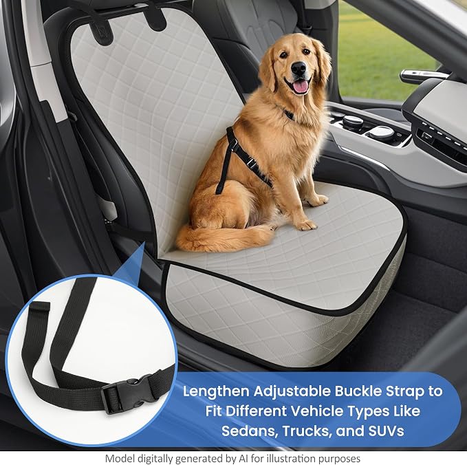 ELONGRIVER Dog Car Seat Covers, Waterproof Front Seat Cover for Dogs, Scratch-Proof, Nonslip Pet Passenger Seat Cover Protector, Universal Fit for Cars Trucks SUVs, Standard Size, Beige