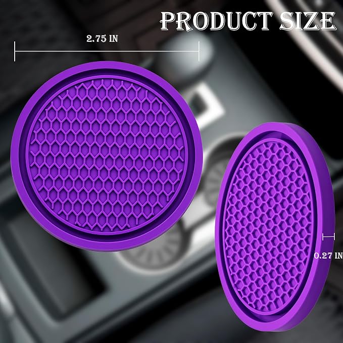 4PCS Car Cup Holder Coaster, Universal Auto Non-Slip Cup Holder Coaster, 2.75In Universal Non-Slip Recessed Car Interior Accessories (Purple)