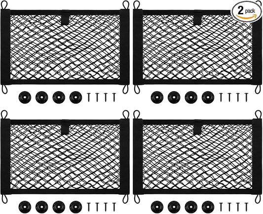 Frienda 2 Pcs 17.7 x 9.8 Inches Stretchable Small Cargo Net Pocket Boat Storage Mesh Net Elastic Automotive Storage Pouch with Mounting Screws and Hooks for Truck Car SUV Boats