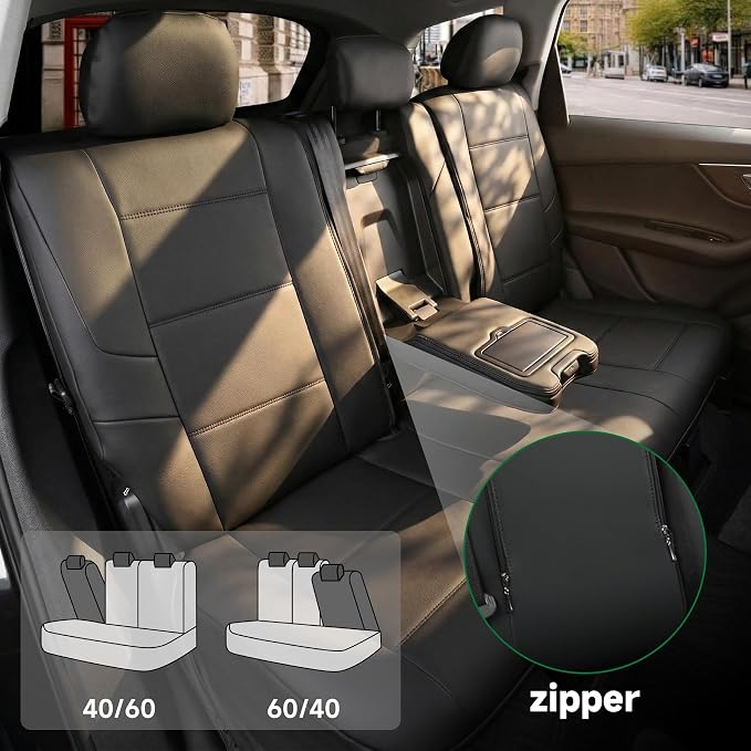 GIANT PANDA Full Set Seat Covers for Toyota RAV4, Corolla (2013-2026, Not Hybrid), Camry, Prius (2010-2026),Corolla Cross, 60/40 Split Rear & Front Protector, Faux Leather(Black)