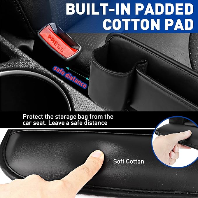 Universal PU Leather Car Seat Gap Filler Organizer with Cup Holder | Multi-Purpose Car Essentials Organizer with Phone, Keys, Card, Sunglasses and Small Items, Gifts for Car SUV Truck Owners