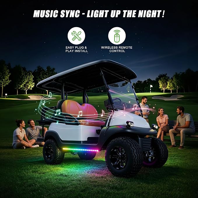 10L0L Golf Cart Underglow Light Kit with Canopy Lights, IP67 Waterproof, 24 Dream Color Modes Wireless Remote Music Sync, 12V-80V Wide Voltage Fit for Yamaha EZGO Club Car
