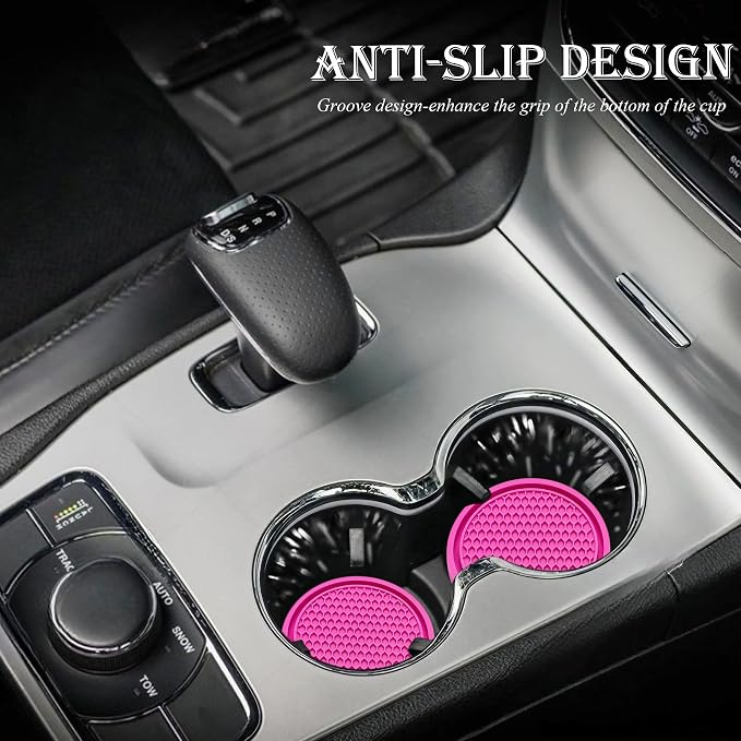 4PCS Car Cup Holder Coaster, Universal Auto Non-Slip Cup Holder Coaster, 2.75In Universal Non-Slip Recessed Car Interior Accessories (Rose Red)