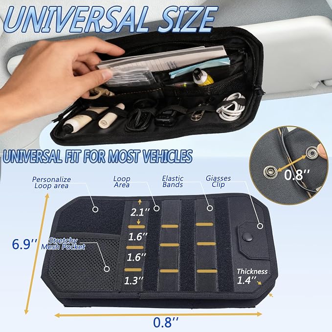 Car Sun Visor Organizer with 2 USA Flag Patches（Black） 2pack