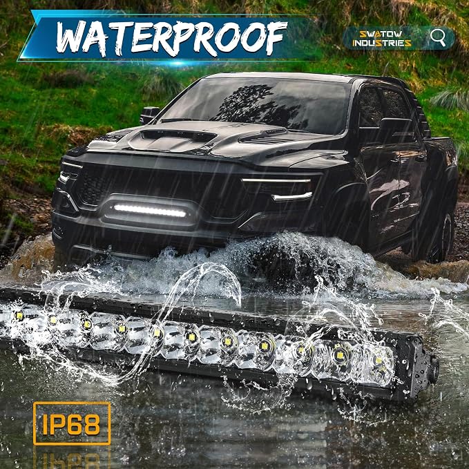 18 Inch Light Bar Slim, SWATOW INDUSTRIES 80W 18" Single Row LED Bar Spot Flood Offroad Driving Light Bumper Mounts Hood Bulge Mount for F150 Wrangler Toyota Ram Chevy Truck UTV ATV SUV