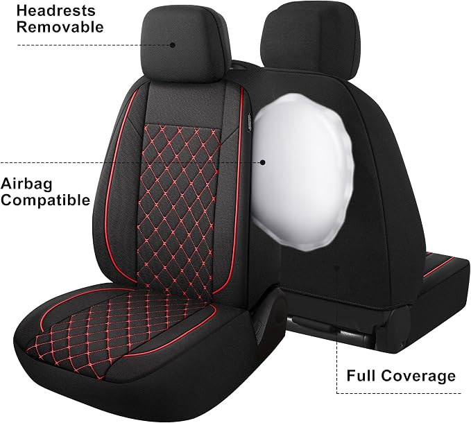YGL Breathble Car Seat Covers Full Set, Washable Seat Covers for Cars, Premium Cloth Car Seat Protectors, Interior Covers for Cars, Sedan Van Truck SUV(Black/Red)