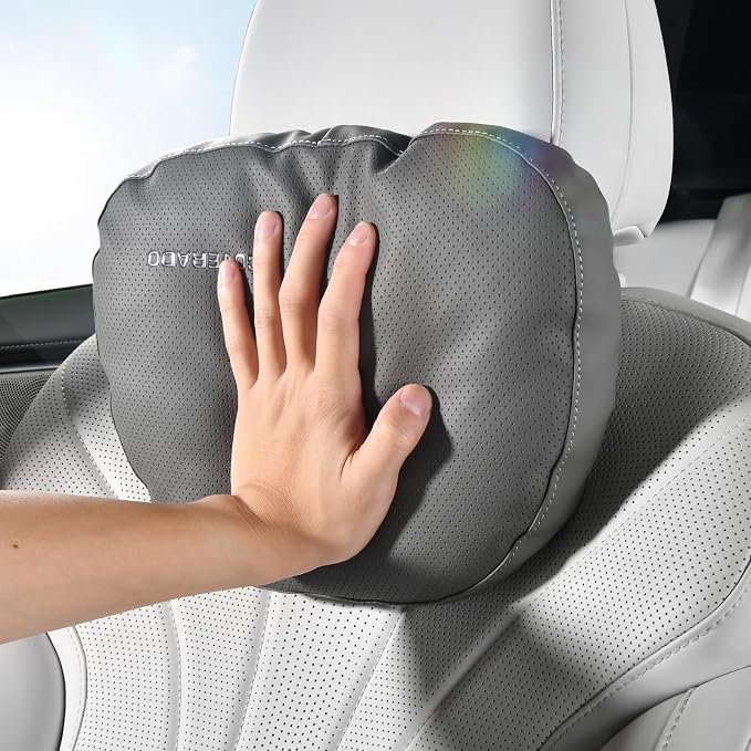 Coverado Car Headrest Pillow Soft Memory Foam Car Neck Support Pillow with Adjustable Strap, Relax Head Muscles Relieve Driving Fatigue, Breathable & Removable Cover