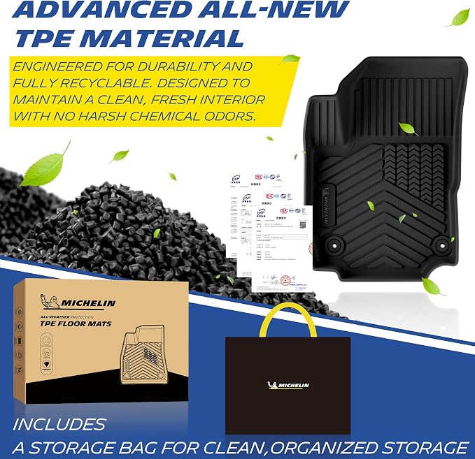 Michelin Vehicle Mats, All-Weather TPE Custom Fit Liner for 2018-2024 Chevy Equinox/GMC Terrain Gas (6 Piece), Not fit Equinox EV, Premier