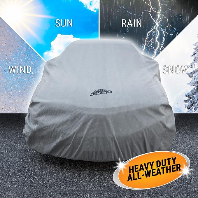 Armor All Car Cover Waterproof All Weather Heavy Duty, Sedan up to 228" | Scratch-resistant soft lining, 6 secure straps, includes storage bag, works for Sun Rain Snow Hail Outdoor Indoor Protection
