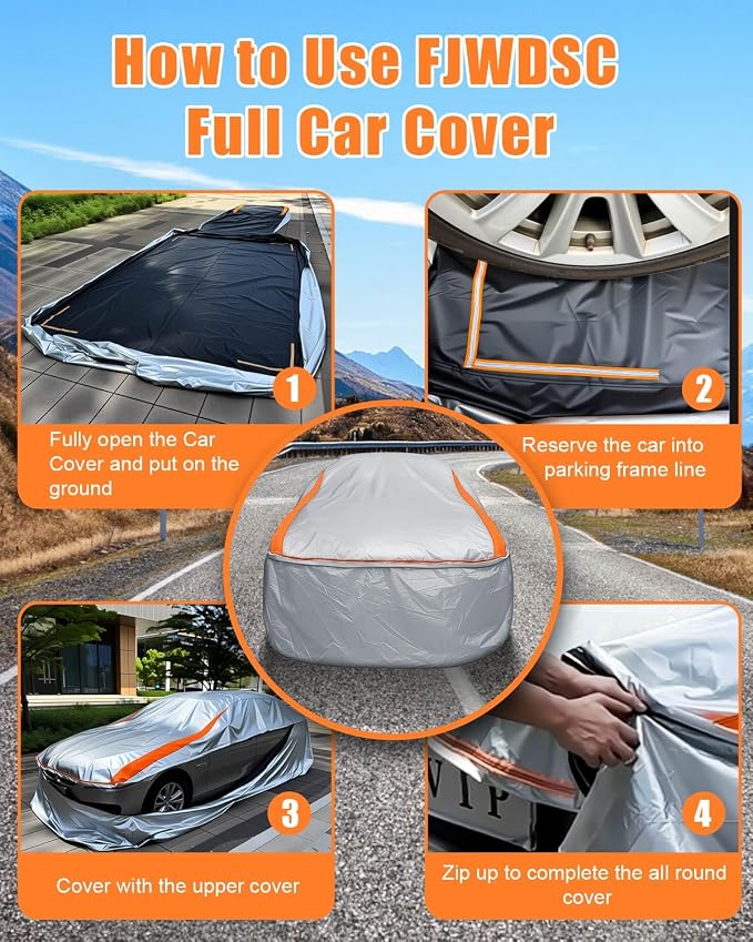 Sliver Full Enclosed Car Cover Universal Fit Wrangler 2 Door 1987-2025 YJ/TJ/JK/JL,Kia Soul,Honda fit,Trax,Encore,Kona/Veloster,HR-V 2015-2022 Fit Small SUV/Hatchback/Jeep Length up to 171 in