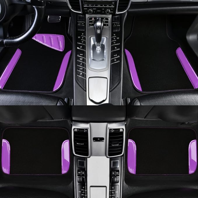 CAR PASS Jelly Waterproof Universal Fit Car Floor Mats, Girly Car Carpet Mats with Anti-Slip Nibbs Backing & Driver Heel Pad Fit for SUV, Vans, sedans, Trucks,Cute car mats of 4pcs for Women (Purple)