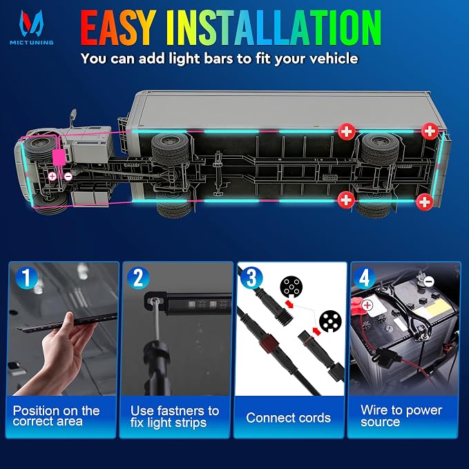 MICTUNING N8 RGBW Aluminum LED Car Underglow Light Kit, Two LED Strip 24 Inch, Can be Expanded