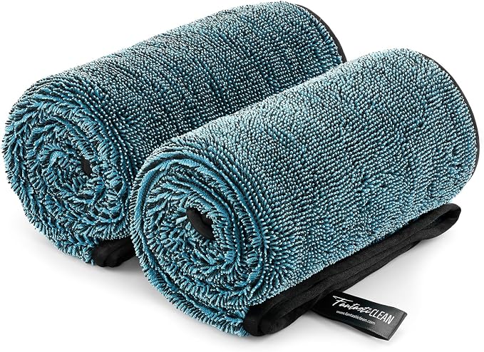 Fantasticlean Microfiber Car Drying Towels- 2 Pack, 32‘’ by 24'' (Blue) | Dual-Colored Twisted Loop, Ultra Absorbent, Scratch-Free Premium Detailing Cloth for Car, RV, Motorcycles, Trucks