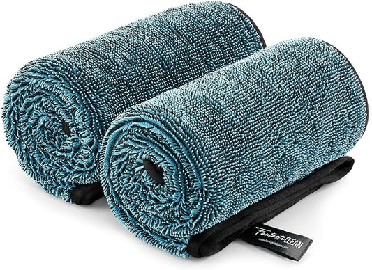 Fantasticlean Microfiber Car Drying Towels- 2 Pack, 32‘’ by 24'' (Blue) | Dual-Colored Twisted Loop, Ultra Absorbent, Scratch-Free Premium Detailing Cloth for Car, RV, Motorcycles, Trucks