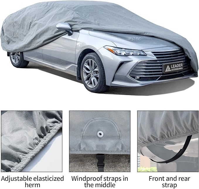 Leader Accessories Sedan Car Covers All-Weather Protection, Fits 150"-160" | Waterproof, Breathable, Windproof Protection Against Rain, Snow, UV & Dust, Full-Exterior Cover for Indoor & Outdoor Use
