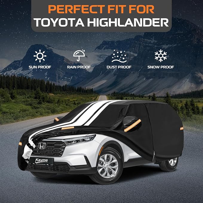 Kayme Toyota Highlander Car Cover Waterproof All Weather for Automobiles, Custom Fit for Highlander (2000-2026), Gift with Tape/Towel, Outdoor Full Exterior Cover Rain Snow Sun UV Protection.