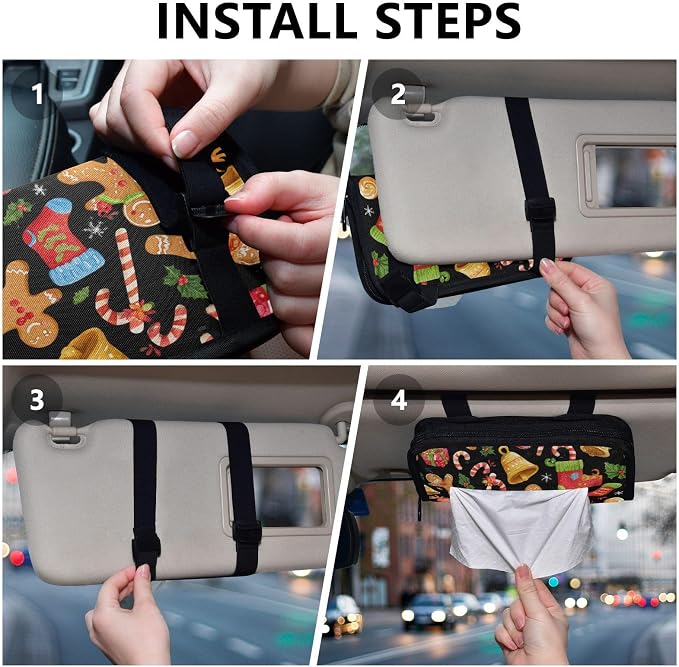 Christmas Gingerbread Men Candy Brown Car Tissue Holder Durable Napkin Holder Hanging Tissue Holders Case Car Tissues Bag for Sun Visor Seat Back Universal Auto