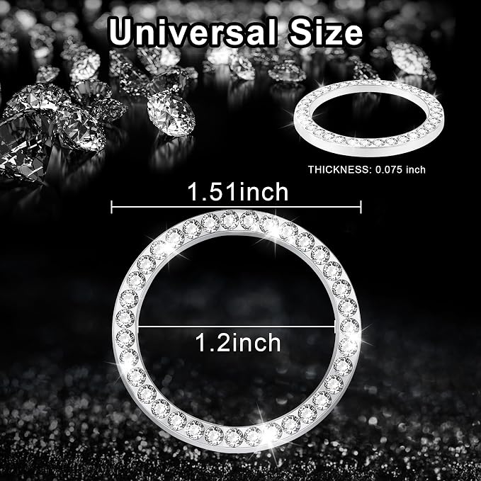 LivTee 2 PCS Crystal Rhinestone Car Engine Start Stop Decoration Ring, Bling Car Interior Accessories for Women, Push to Start Button Cover Sticker, Automotive Decals, White