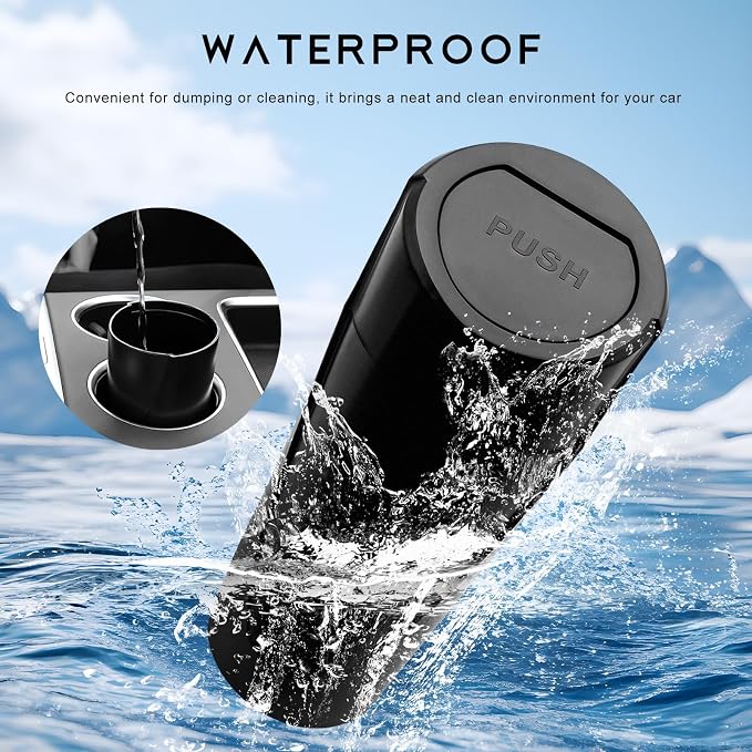 Car Trash Can Bin with Lid, Leakproof Auto Cup Holder Garbage Bin Multipurpose Storage Organizer, Mini Portable Dustbin Side Door Garbage Can for Vehicle Home Office (Black)